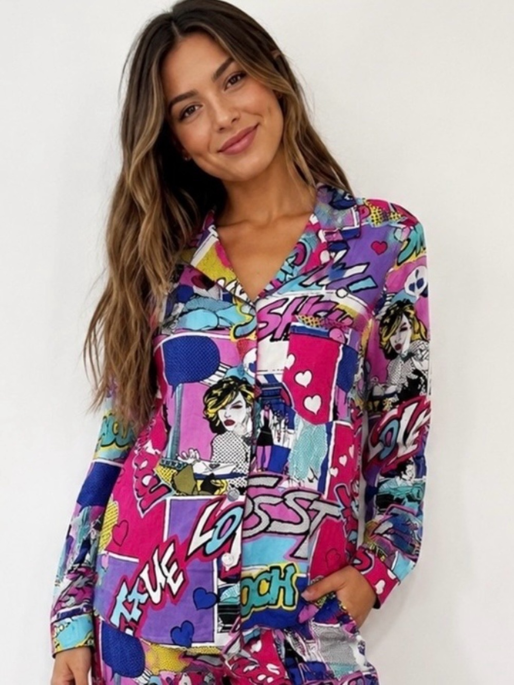 NWOT Victoria's Secret After The Party Pop Art Comic Print Flannel Pajama Top Sm